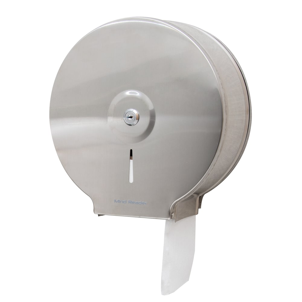 Mind Reader Locking Toilet Paper Roll Dispenser, 4-1/2inH x 10-1/2inW x 10inD, Silver