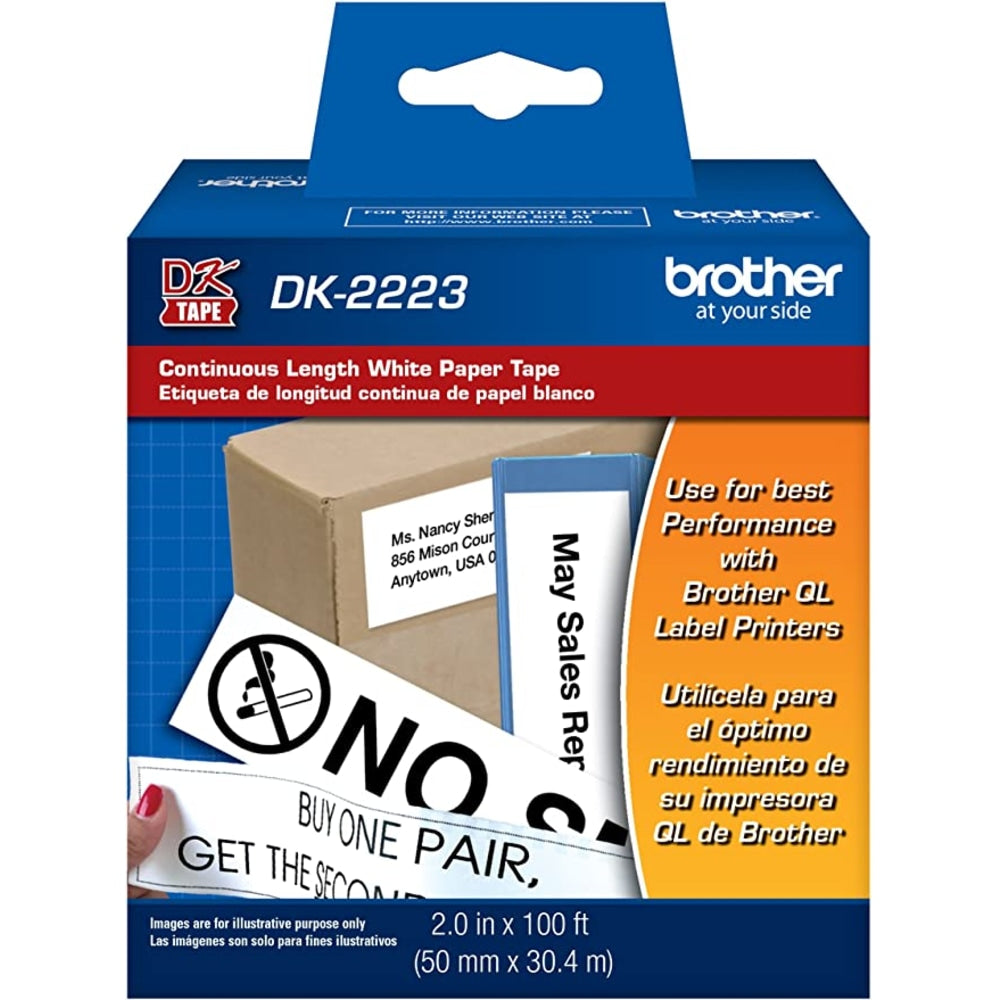 Brother Paper Label Tape, Continuous, 2in x 100ft, White