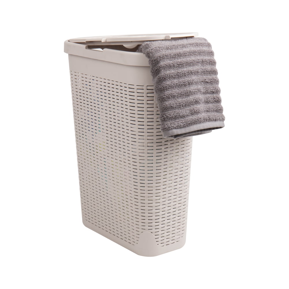 Mind Reader 40L Slim Laundry Hamper Clothes Basket with Lid, 23-1/2in H x 10-52/5in W x 18in D, Ivory