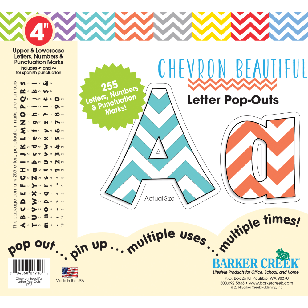 Barker Creek Letter Pop-Outs, 4in, Chevron Beautiful, Set Of 255
