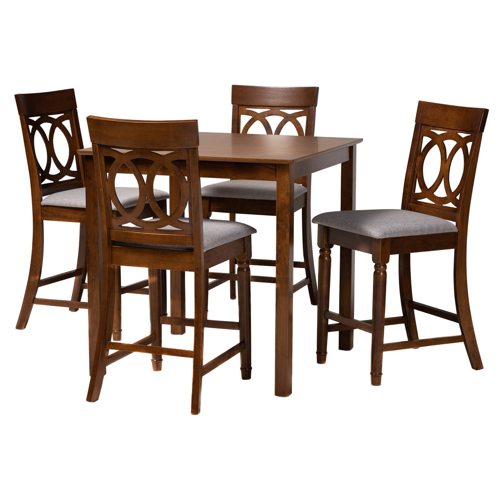 Baxton Studio Verina Pub Set, 36inH x 35-7/16inW x 35-7/16inD, Gray/Walnut
