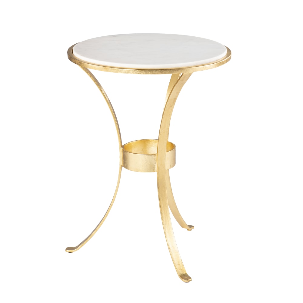 SEI Fordoche Round Accent Table, 22-1/2inH x 17inW x 17inD, White/Gold