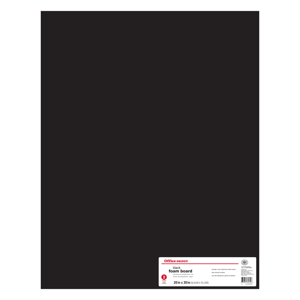 Office Depot Brand Foam Board, 20in x 30in, Black, Pack Of 2