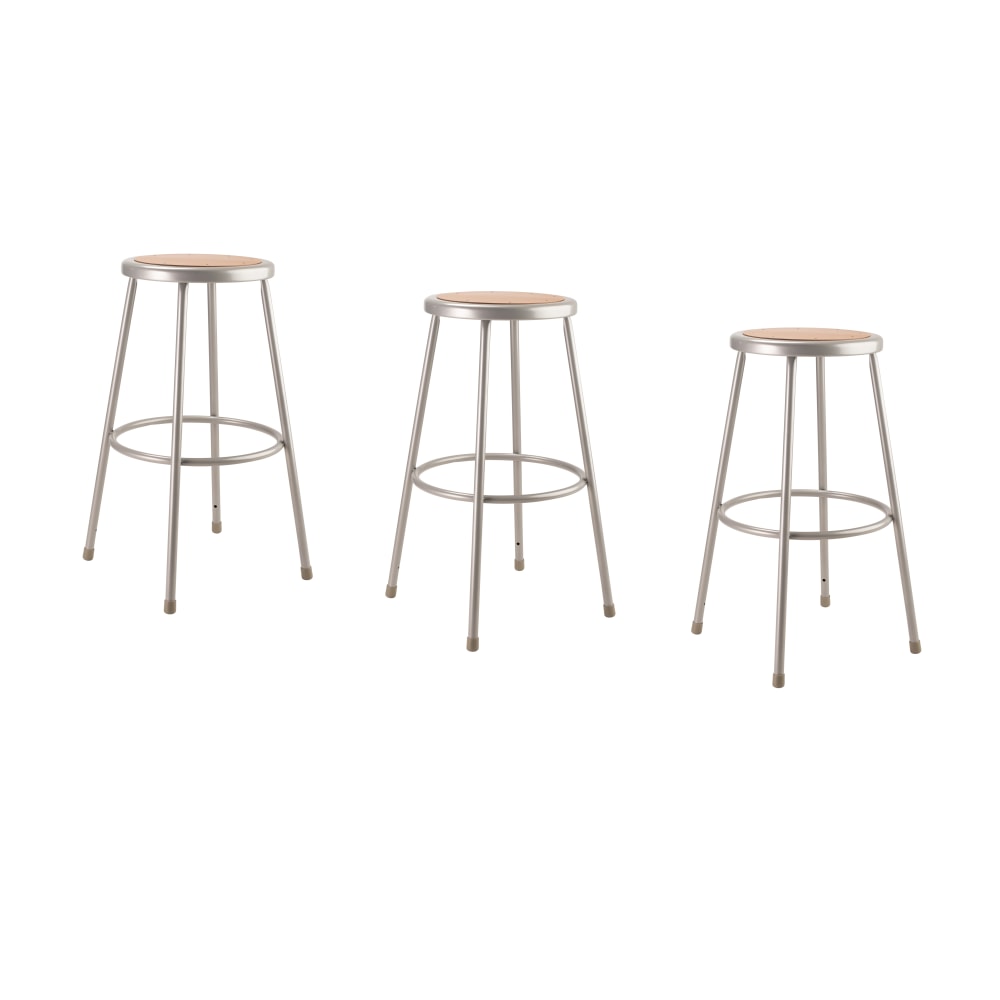 National Public Seating Hardboard Task Stool 30inH, Gray Seat/Gray Frame, Set of 3