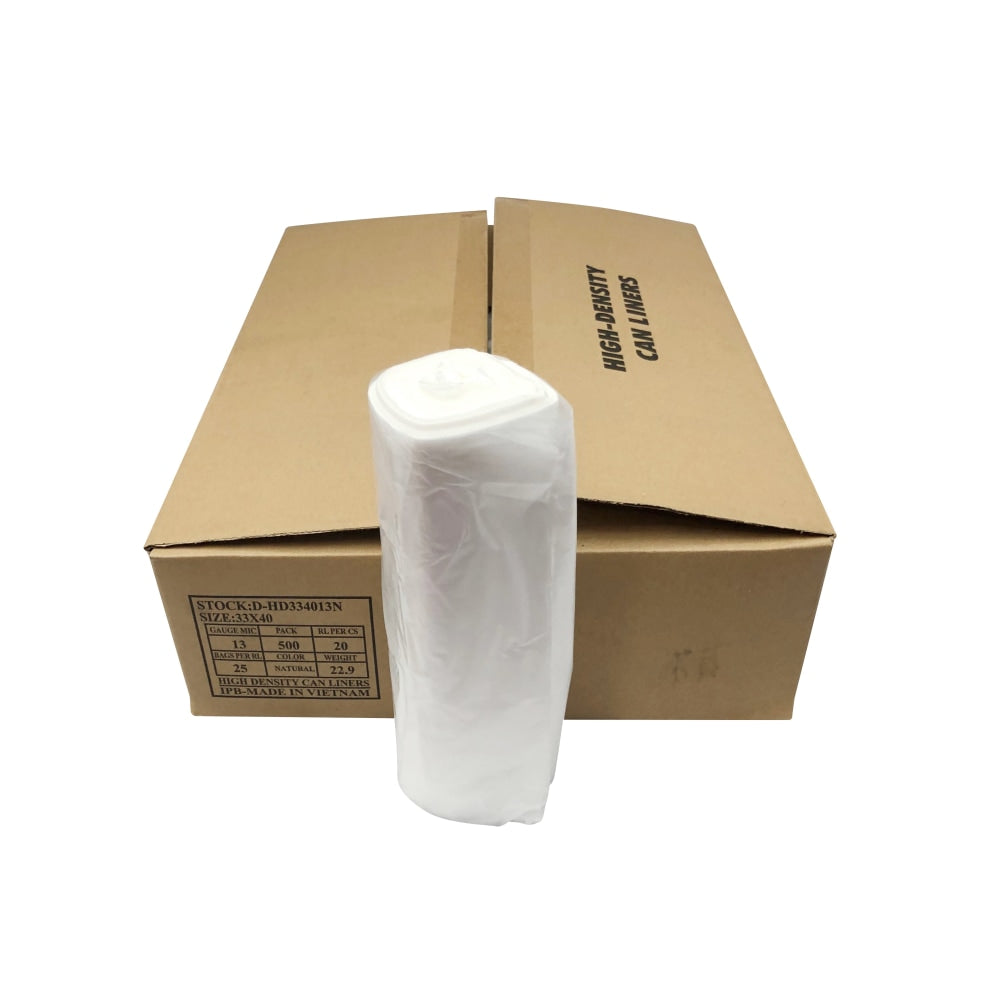 Island Plastic Bags High-Density Trash Liners, 33 Gallons, Natural, Case Of 500 Liners