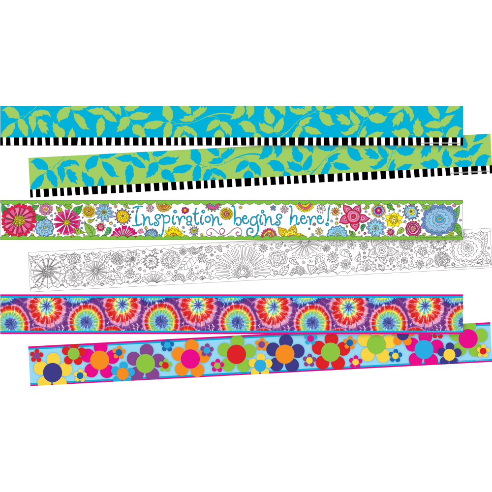 Barker Creek Double-Sided Borders, 3in x 35in, Floral, 12 Strips Per Pack, Set Of 3 Packs