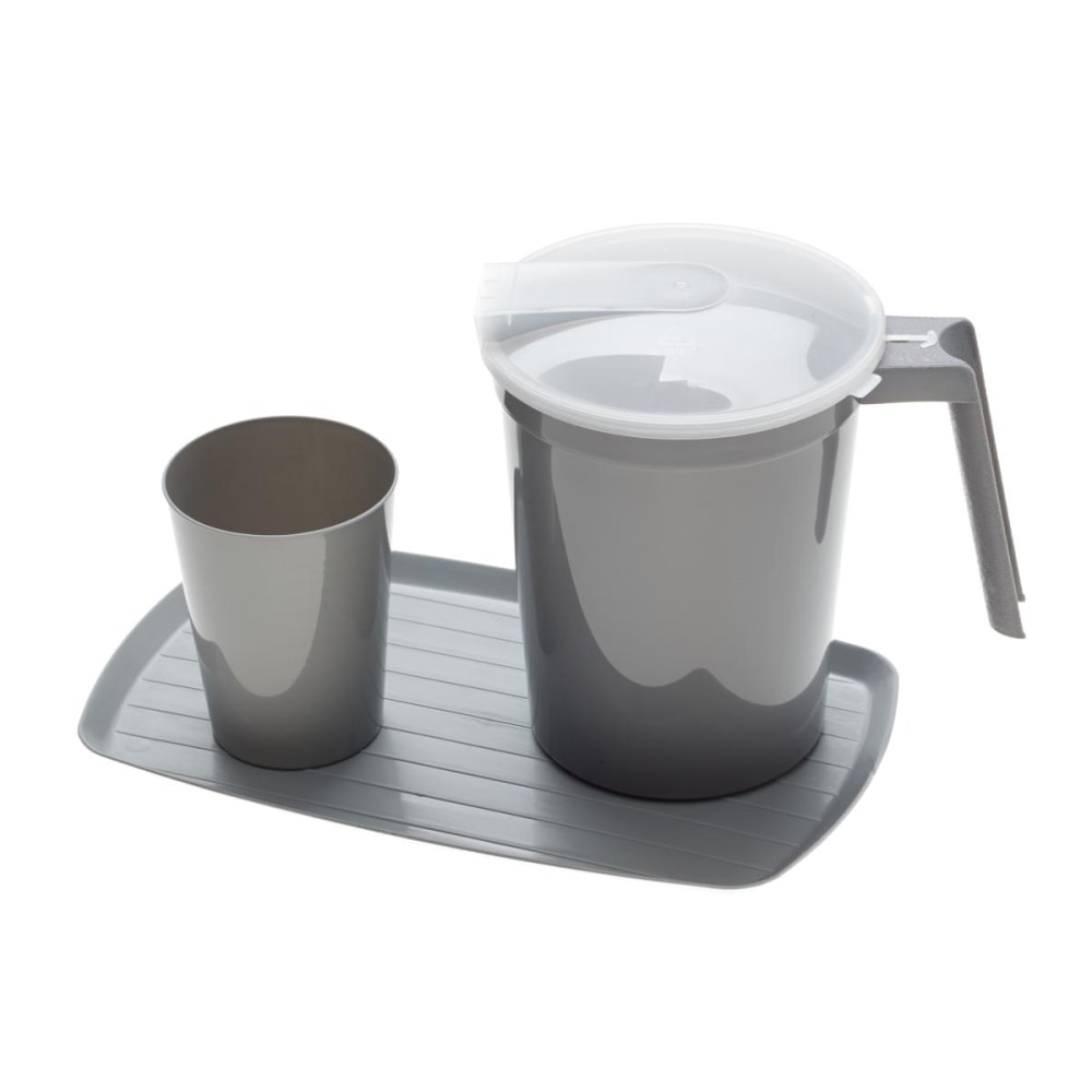 Medline Water Tumbler & Pitcher Sets With Tray, Graphite, Pack Of 12