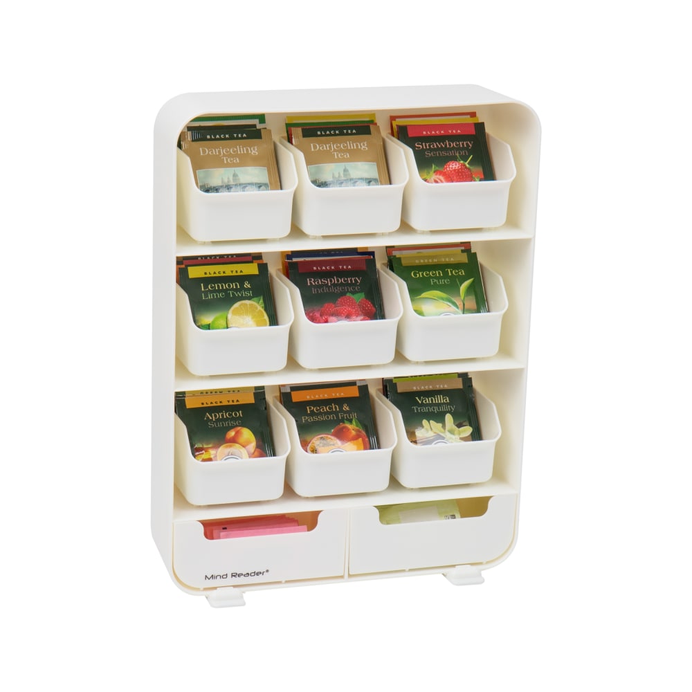 Mind Reader Anchor Collection 11 Removable Drawer Tea Bag Organizer, 13-3/4inH x 3-1/4inW x 10-1/4inL, White