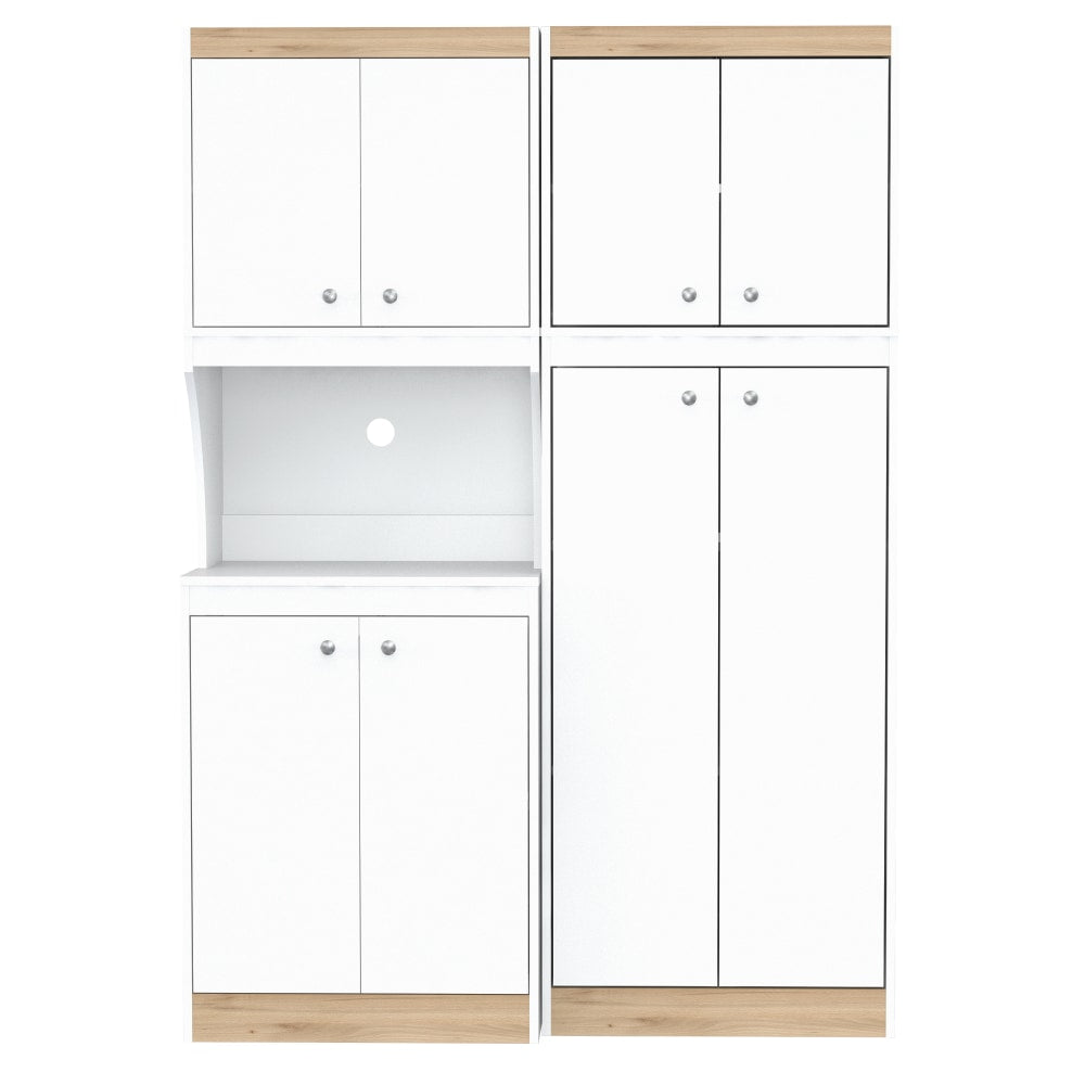 Inval Galley 2-Piece Kitchen Microwave Storage Cabinet System, 66-15/16inH x 23-5/8inW x 14-1/2inD, White/Vienes Oak