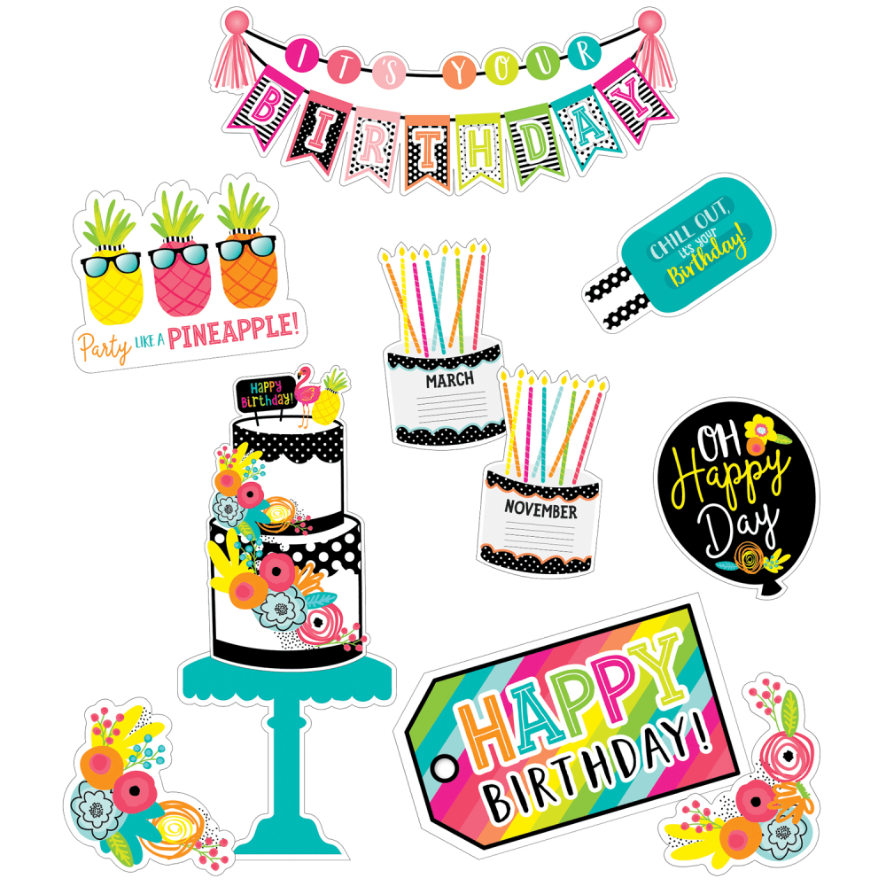 Schoolgirl Style Simply Stylish Tropical Pineapple Birthday Bulletin Board Set, Set Of 21 Pieces