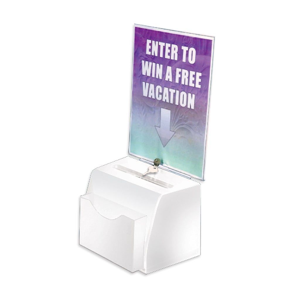 Azar Displays Plastic Suggestion Box, With Lock, Molded, Small, 3 1/2inH x 5 1/2inW x 5inD, White