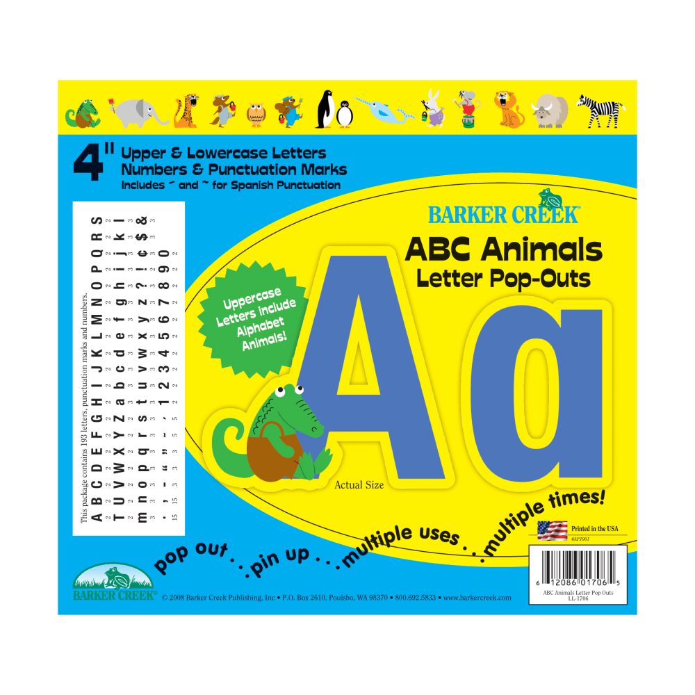 Barker Creek Letter Pop-Outs, 4in, ABC Animals, Set Of 213