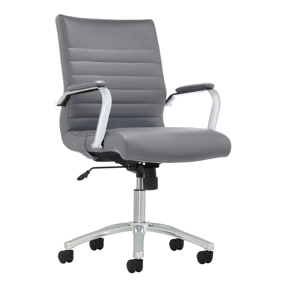 Realspace Modern Comfort Winsley Bonded Leather Mid-Back Manager Chair, Gray/Chrome, BIFMA Compliant