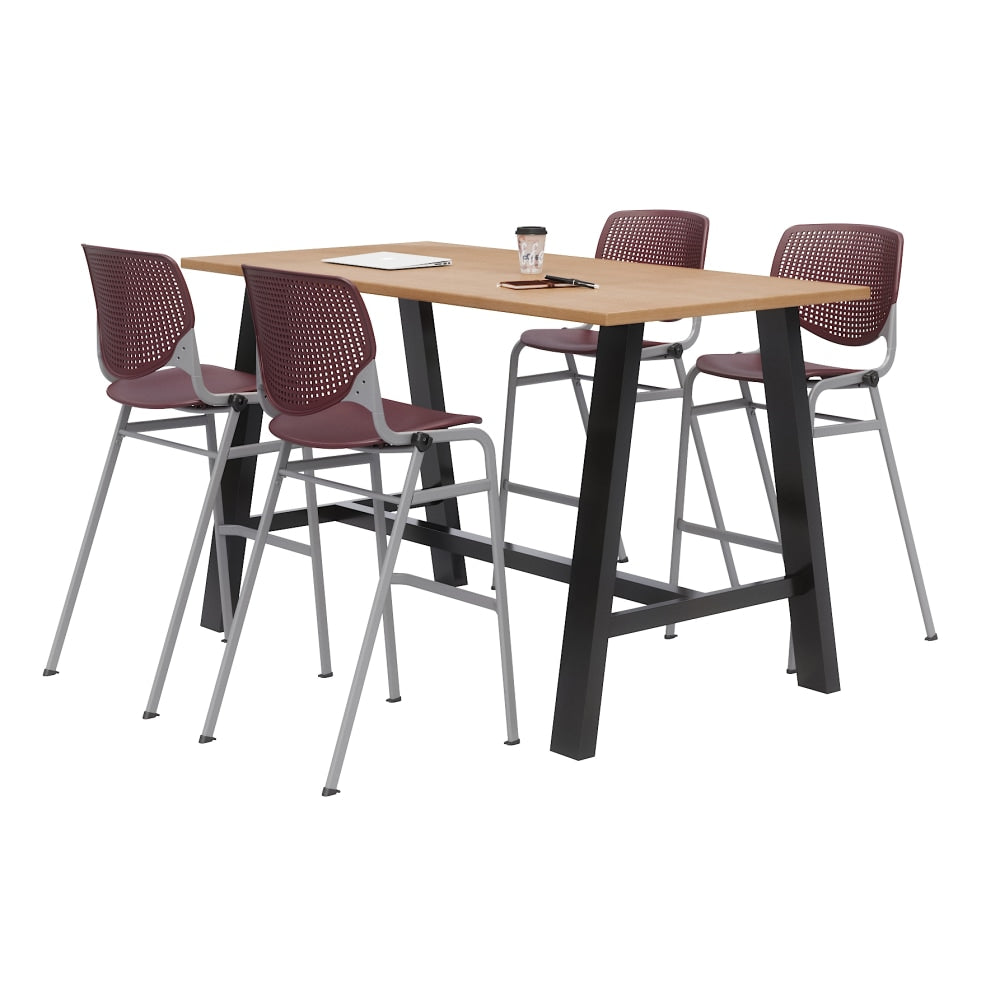 KFI Studios Midtown Bistro Table With 4 Stacking Chairs, 41inH x 36inW x 72inD, Kensington Maple/Burgundy