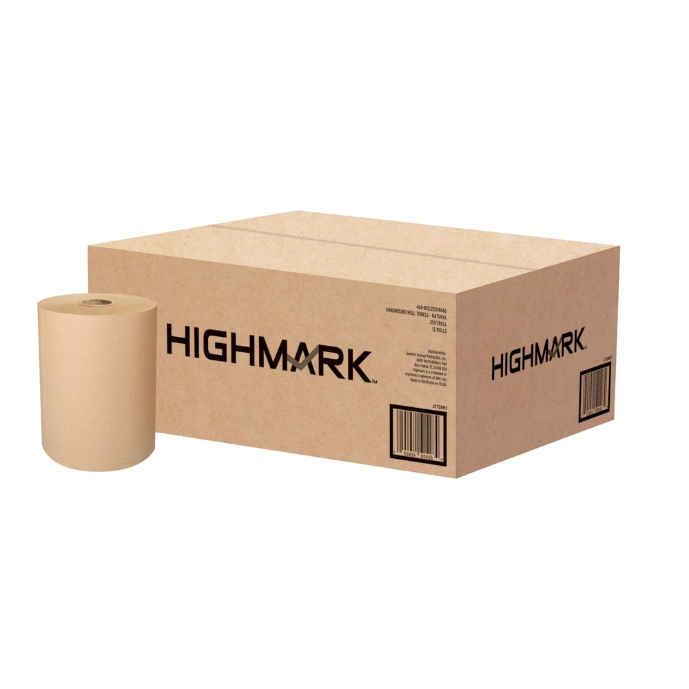 Highmark ECO Hardwound 1-Ply Paper Towels, 100% Recycled, Natural, 350ft Per Roll, Case Of 12 Rolls