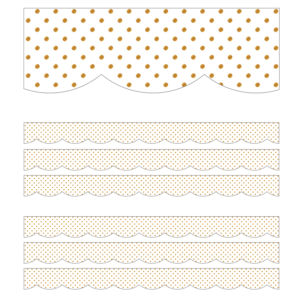 Carson Dellosa Education Scalloped Border, Schoolgirl Style Simply Boho White With Gold Dots, 39ft Per Pack, Set Of 6 Packs