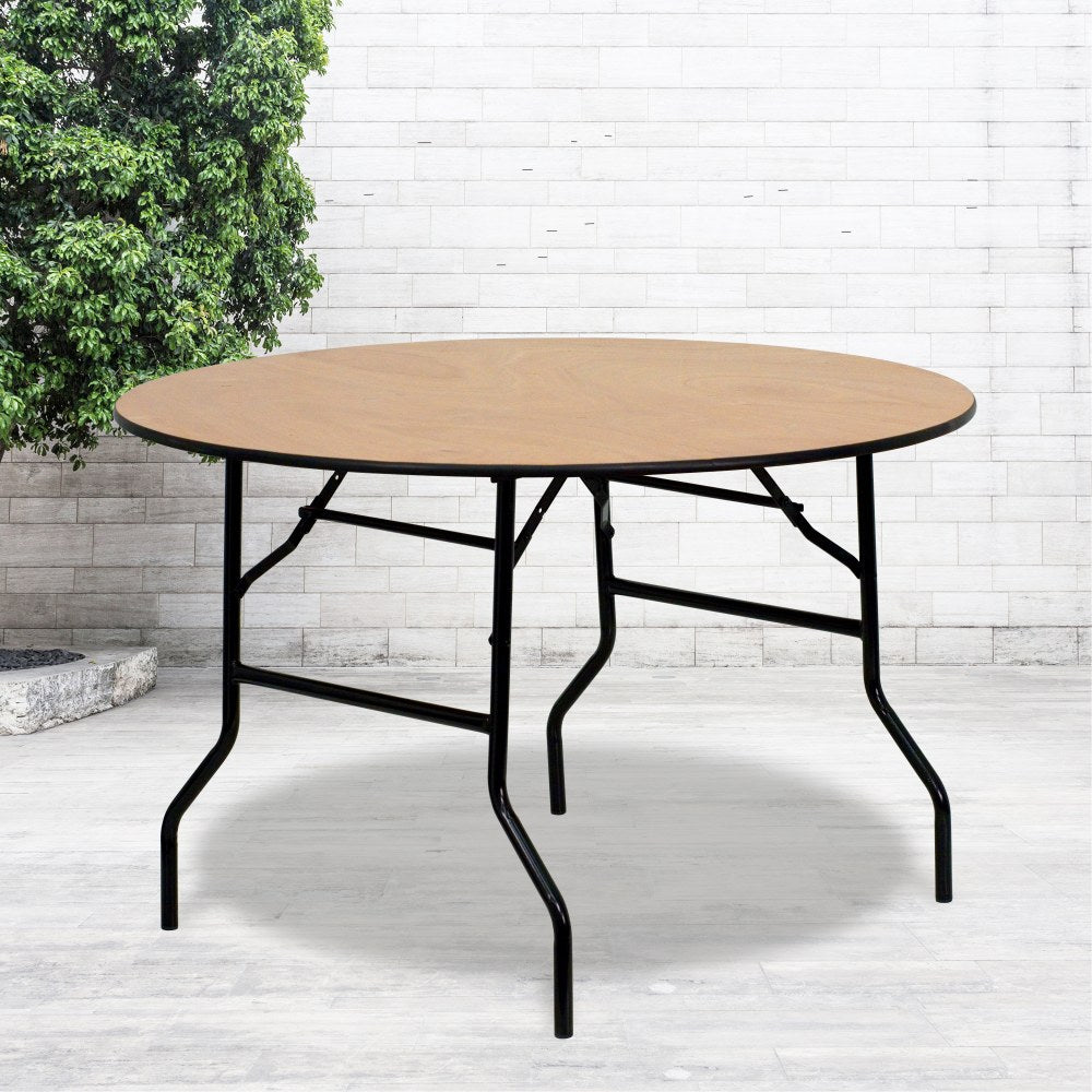 Flash Furniture Round Wood Folding Banquet Table, 30-1/4inH x 48inW x 48inD, Natural/Black