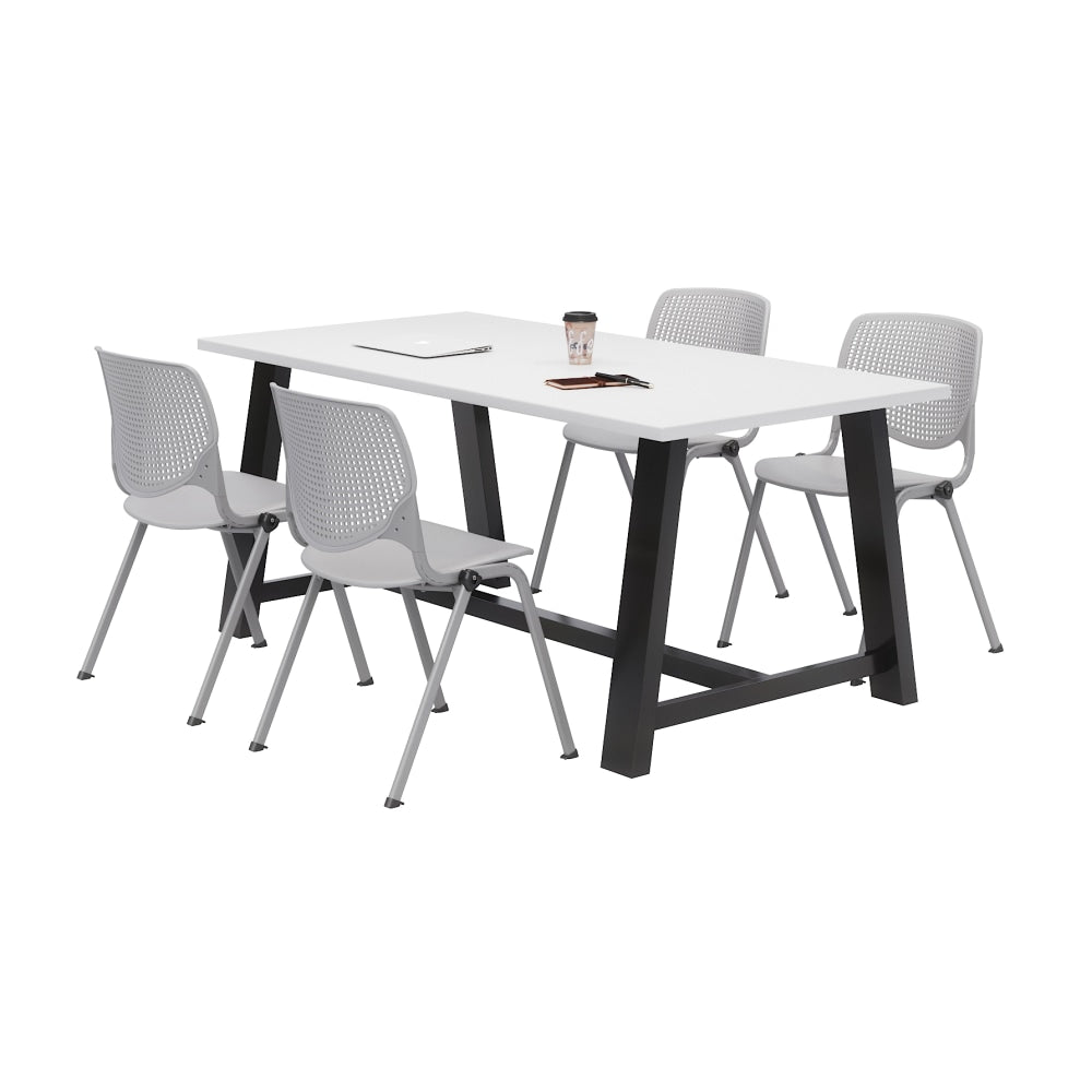 KFI Studios Midtown Table With 4 Stacking Chairs, Designer White/Light Gray