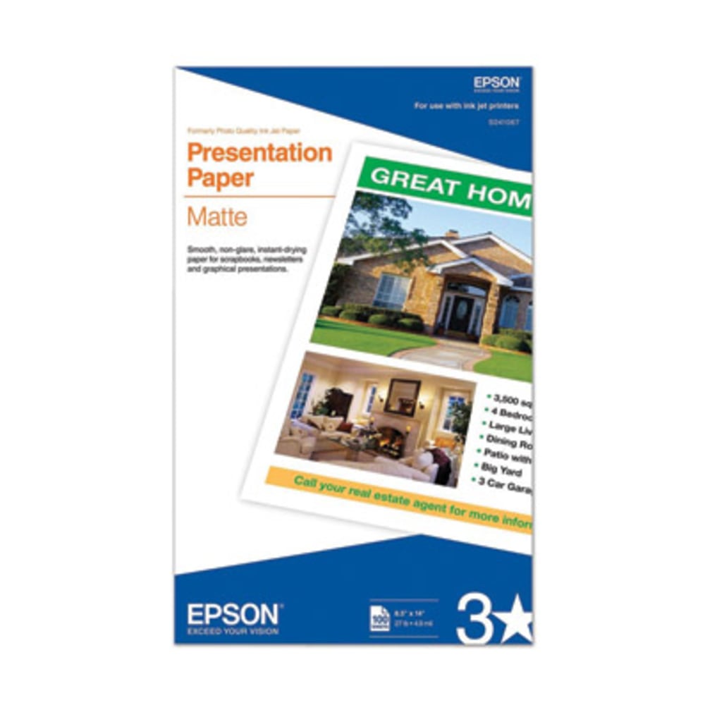 Epson Inkjet Paper, Legal Size (8 1/2in x 14in), 90 (U.S.) Brightness, 27 Lb, White, Pack Of 100 Sheets