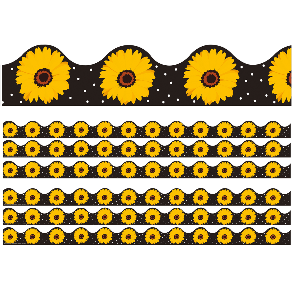 Eureka School Deco Trim, The Hive Black Floral, 37' Per Pack, Set Of 6 Packs