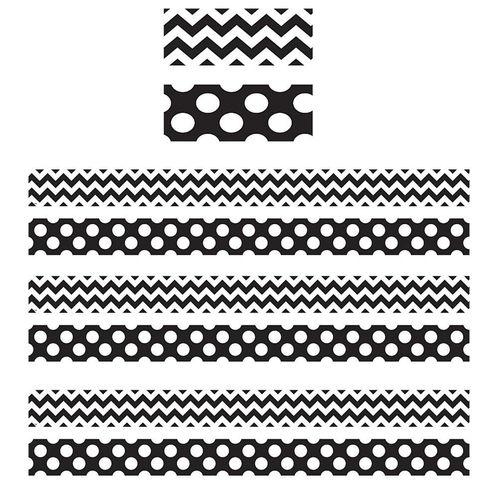 Teacher Created Resources Double-Sided Borders, 3in x 36in, Black And White Chevrons, 12 Strips Per Pack, Set Of 3 Packs