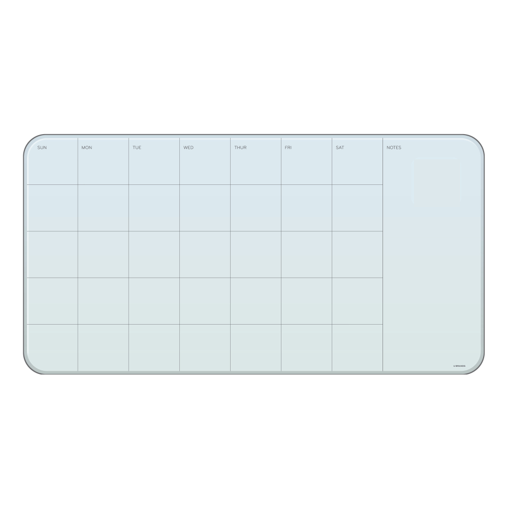 U Brands Frameless Magnetic Cubicle/Wall Glass Dry-Erase Monthly Calendar Board, 23in X 12in, Frosted White