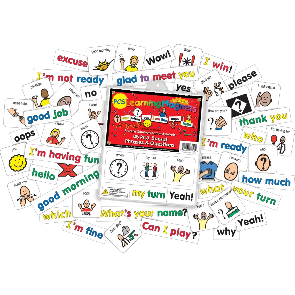 Barker Creek Magnets, Learning Magnets PCS, Social Phrases & Questions Set, Grades Pre-K+, Pack Of 90