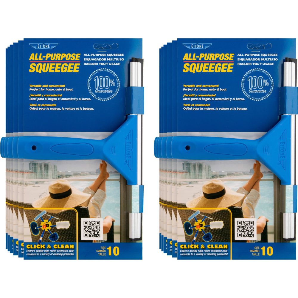 Ettore All-purpose Squeegee - Rubber Blade - Plastic Handle - 1.5in Height x 10in Width x 12in Length - Lightweight, Streak-free - Blue - 12 / Carton
