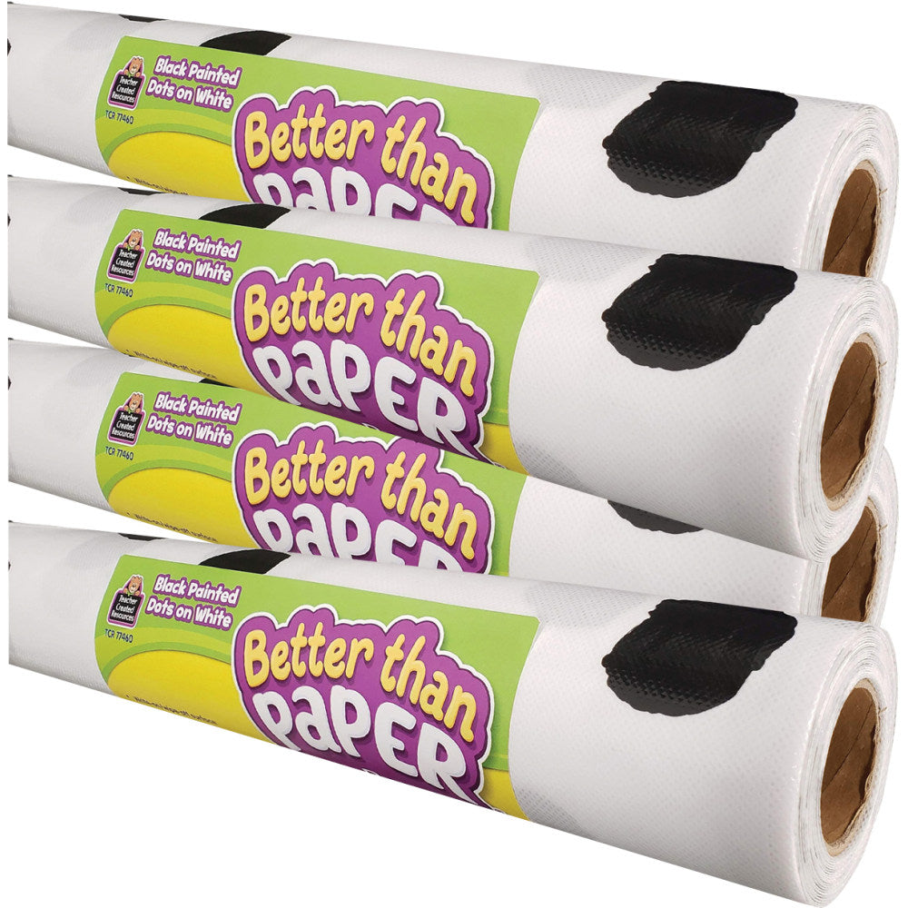 Teacher Created Resources Better Than Paper Bulletin Board Paper Rolls, 4ft x 12ft, Black Painted Dots on White, Pack Of 4 Rolls