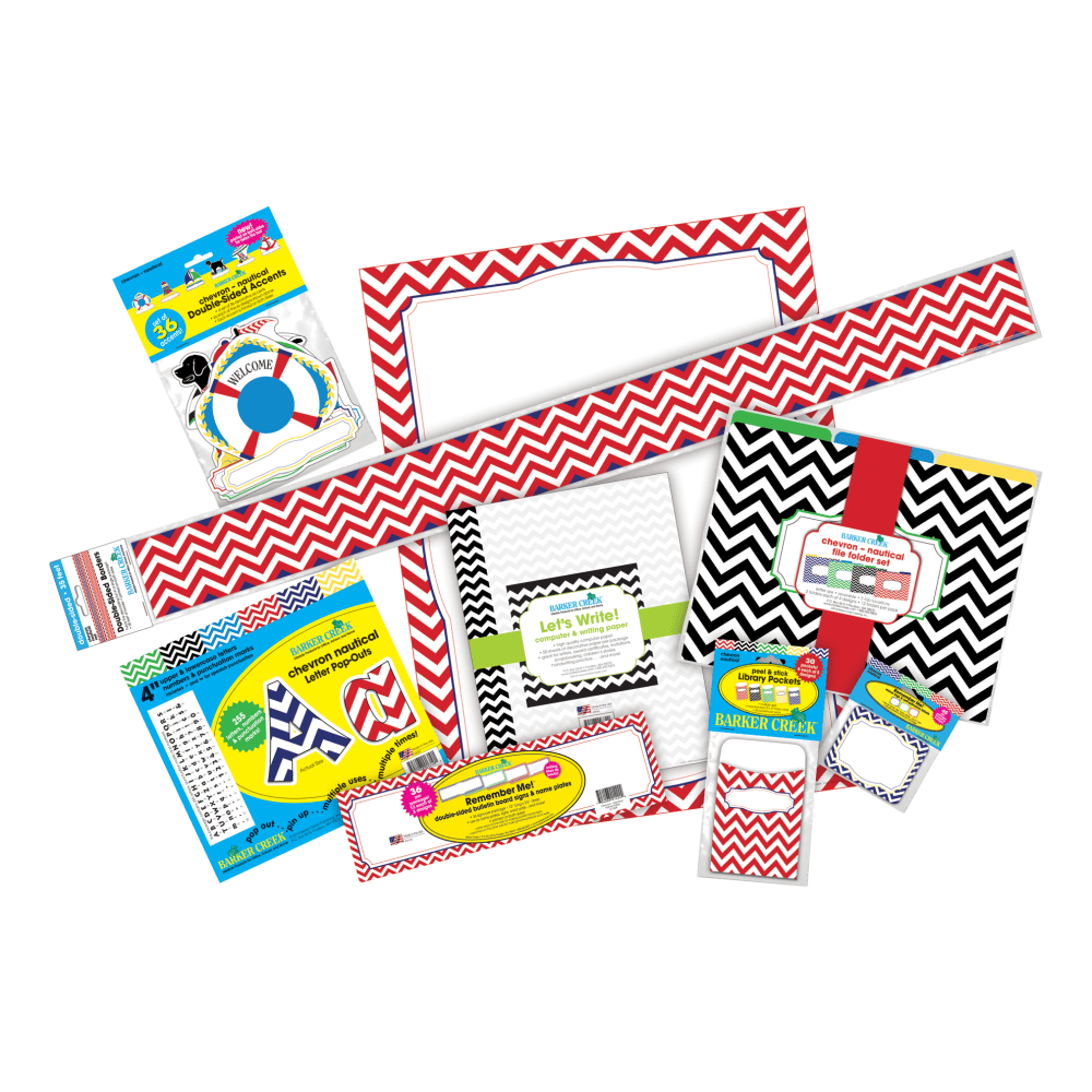 Barker Creek Chevron Designer Classroom Bulletin Board Set, Nautical