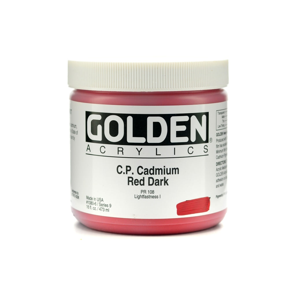 Golden Heavy Body Acrylic Paint, 16 Oz, Cadmium Red Dark (CP)