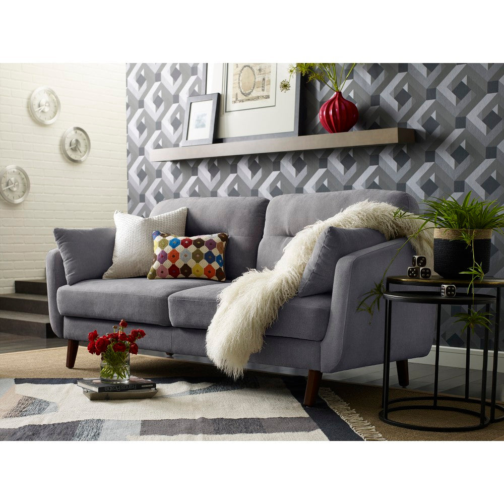 Elle Decor Chloe Mid-Century Modern Loveseat, Dark Gray/Chestnut