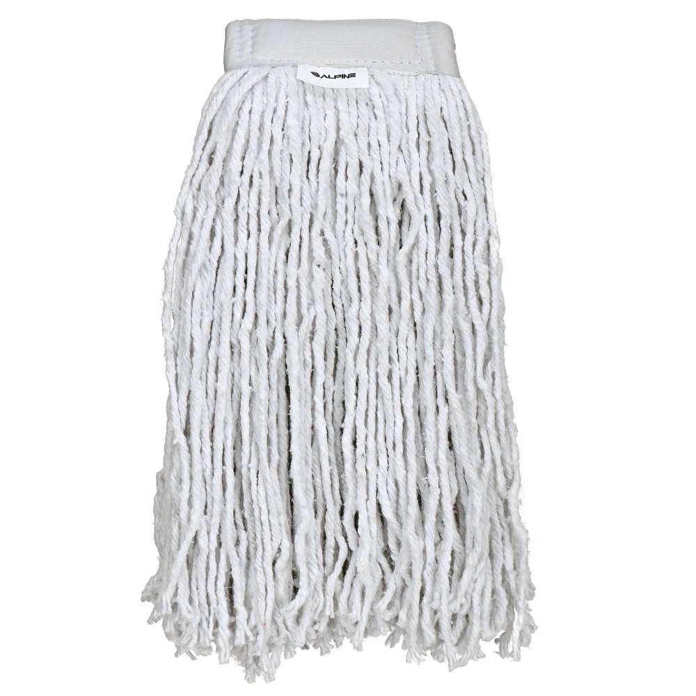 Alpine Industries Cotton Cut-End Mop Heads With 5in Bands, 32 Oz, White, Set Of 12 Heads