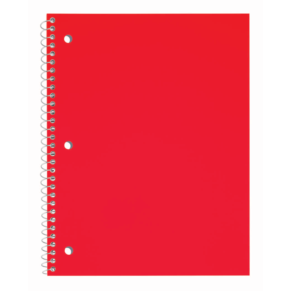Just Basics Poly Spiral Notebook, 8in x 10-1/2in, 1 Subject, Wide Ruled, 70 Sheets, Red