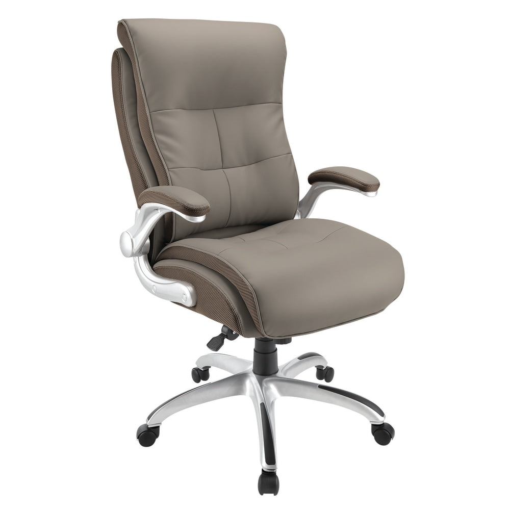 Realspace Ampresso Big & Tall Bonded Leather High-Back Chair, Taupe/Silver, BIFMA Compliant