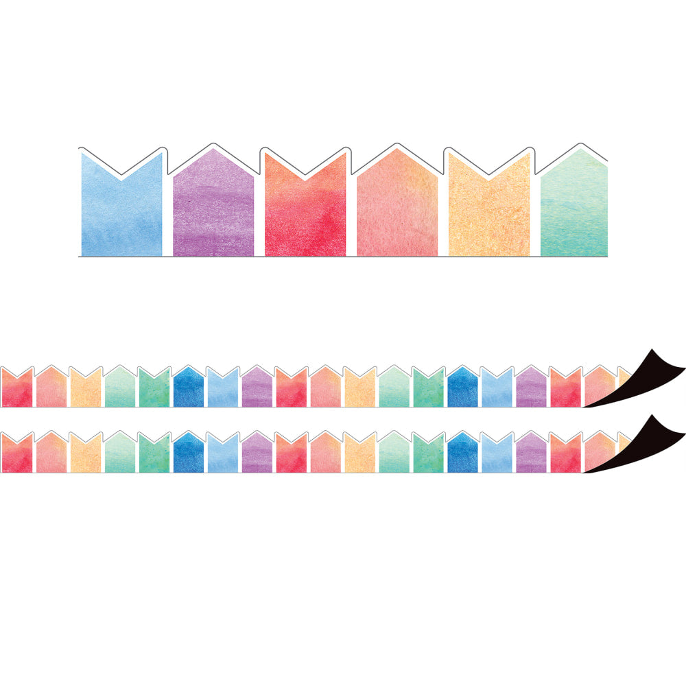Teacher Created Resources Magnetic Border, Watercolor Pennants, 24ft Per Pack, Set Of 2 Packs