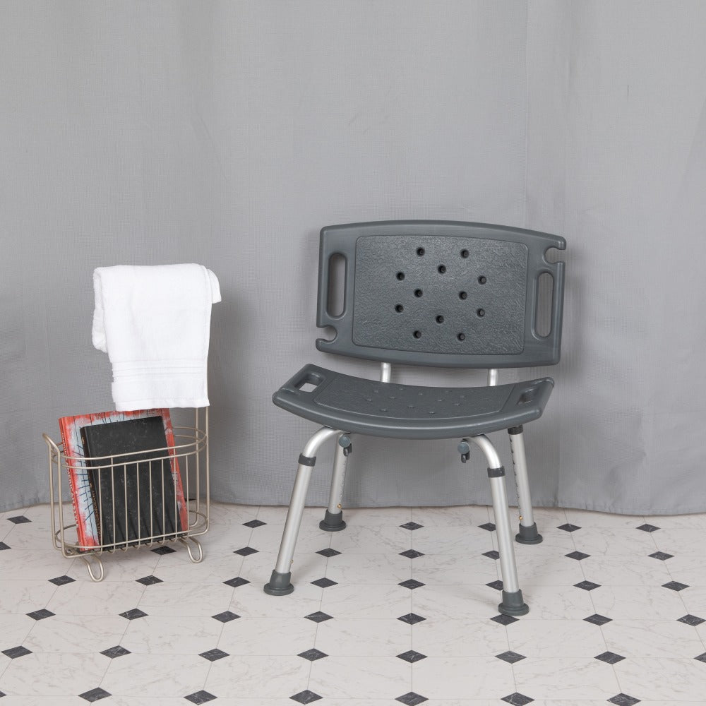 Flash Furniture Hercules Adjustable Bath And Shower Chair With Extra-Wide Back, 33-1/4inH x 19inW x 20-3/4inD, Gray