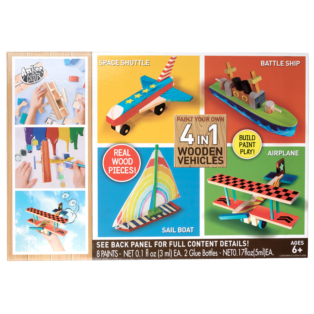 JAM Paper Games, Wooden Vehicle Painting Kit, Set Of 4 Vehicles