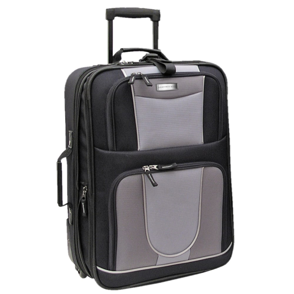 Overland Geoffrey Beene Polyester Expandable Upright Rolling Carry-On, 21inH x 7inW x 13-1/2inD, Black/Gray