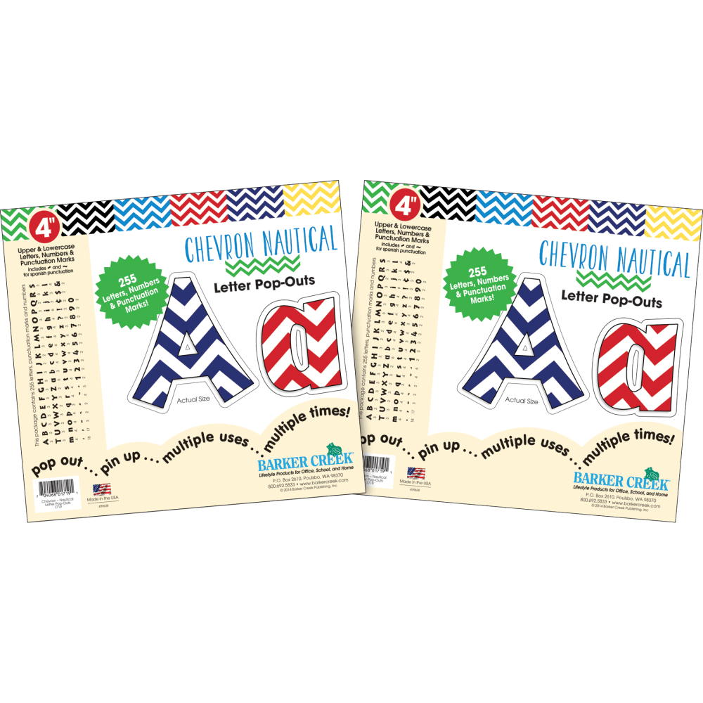 Barker Creek Letter Pop-Outs, 4in, Chevron Nautical, Pack Of 510