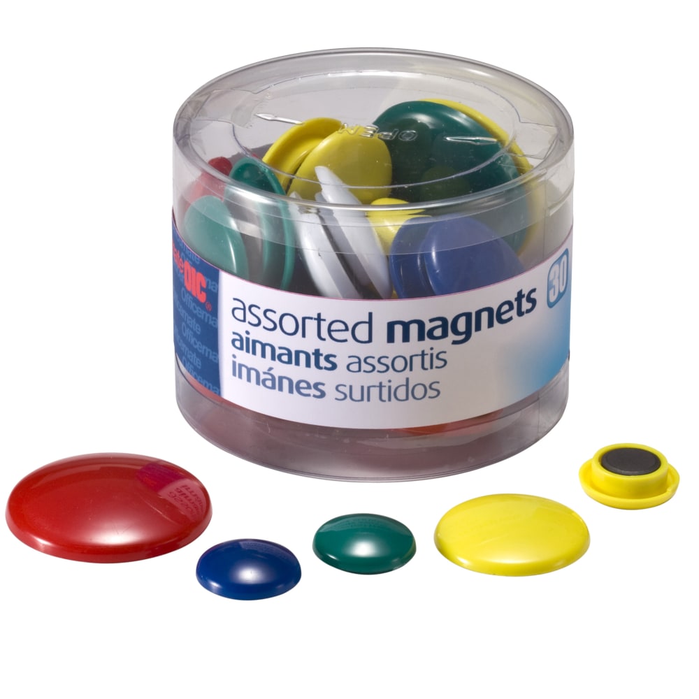 OIC Assorted Color Magnets, Assorted Sizes, Pack Of 30