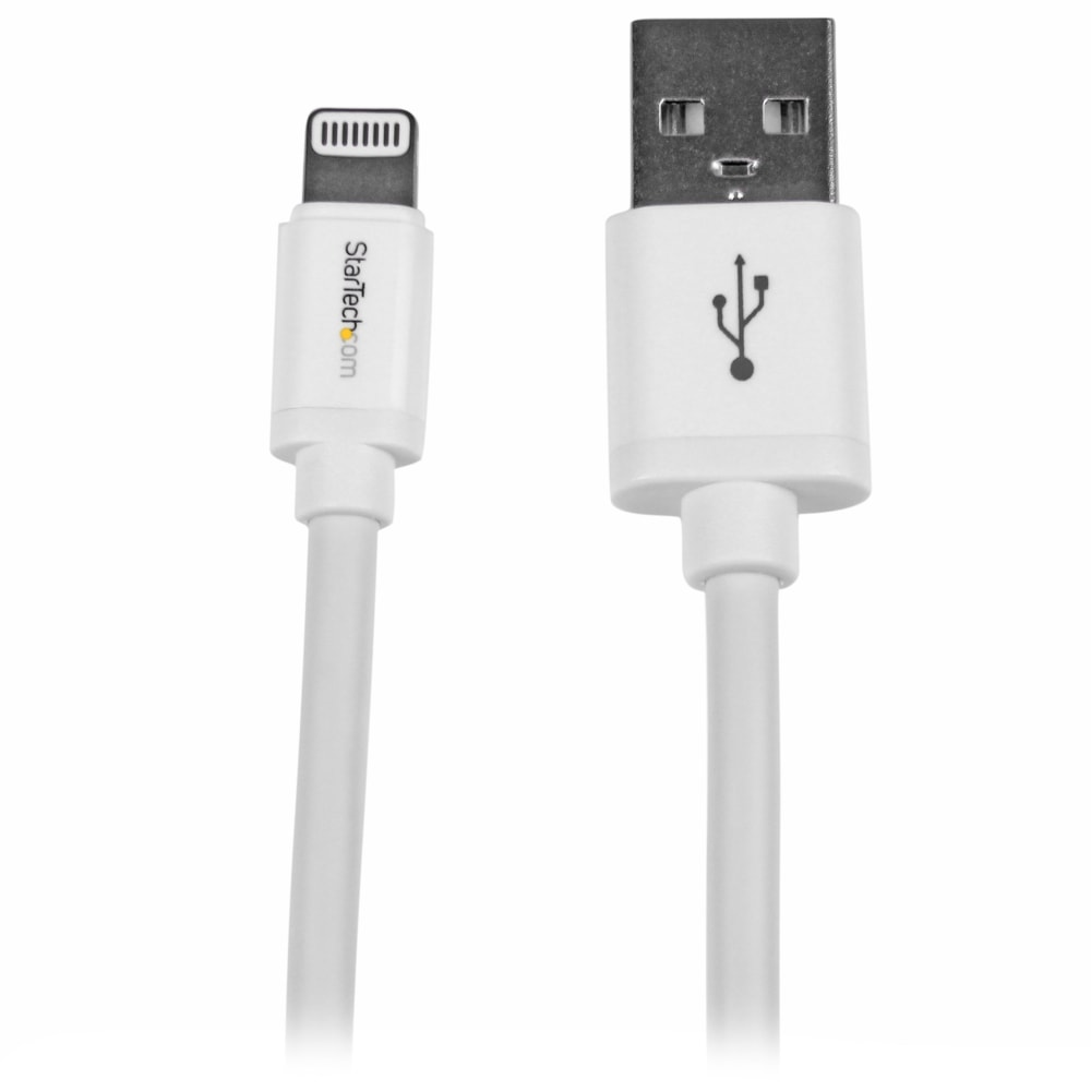 StarTech.com 2m (6ft) Long White Apple 8-pin Lightning Connector to USB Cable for iPhone / iPod / iPad - 6.56 ft Lightning/USB Data Transfer Cable for iPhone, iPod, iPad - First End: 1 x Type A Male USB - Second End: 1 x Lightning Male Proprietary