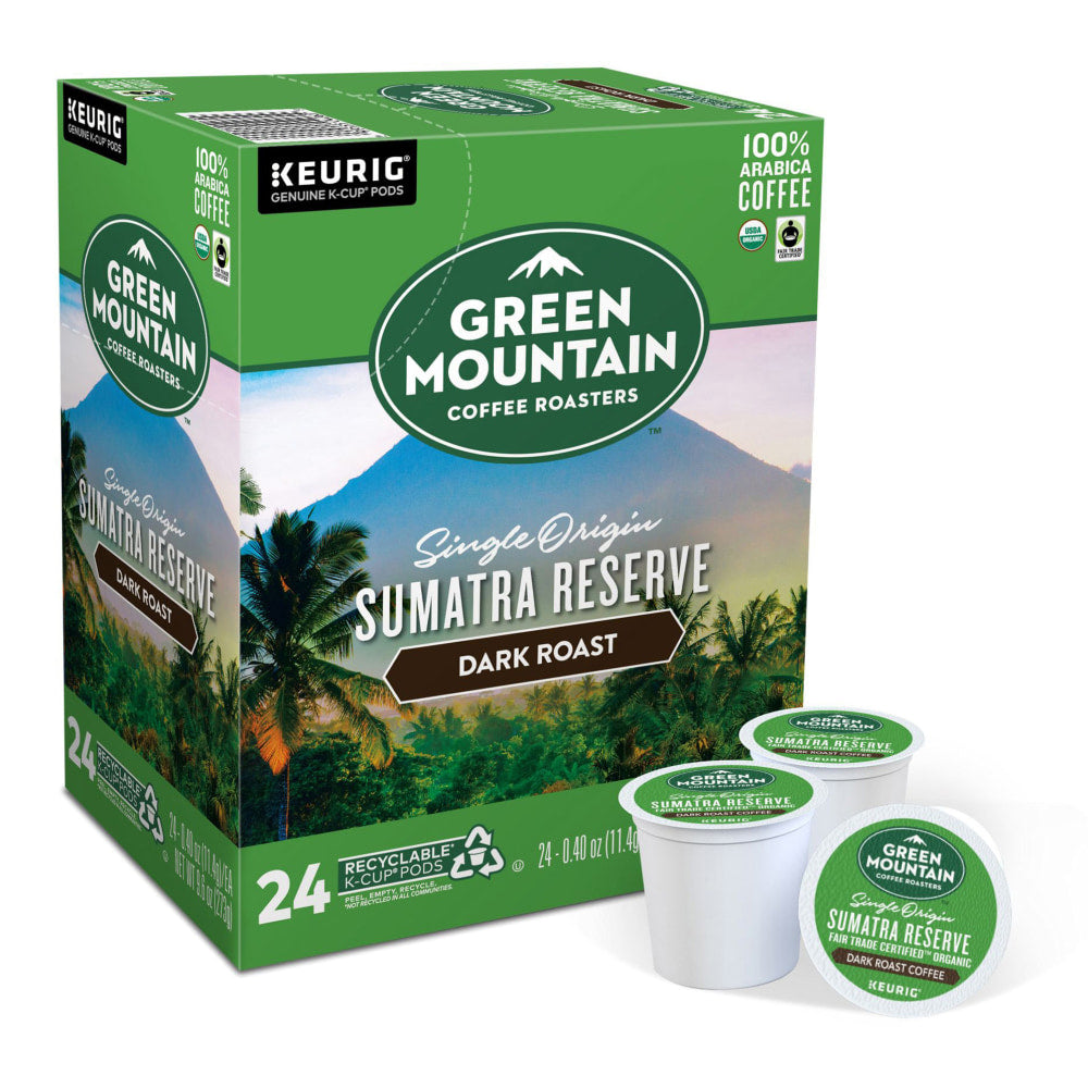 Green Mountain Coffee Single-Serve Coffee K-Cup Pods, Extra-Bold Roast, Fair Trade Organic Sumatran Reserve, Carton Of 24