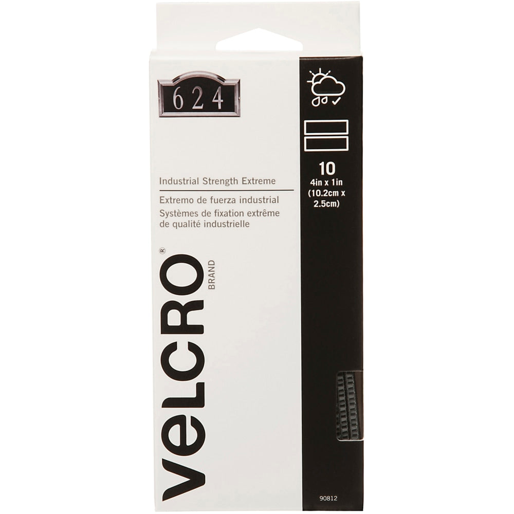 VELCRO Brand Extreme Self Stick Fastener Strips, 1in x 4in, Gray, Box Of 10 Strips