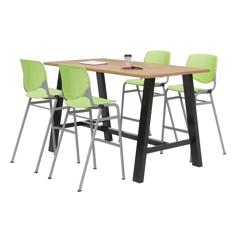 KFI Studios Midtown Bistro Table With 4 Stacking Chairs, 41inH x 36inW x 72inD, Kensington Maple/Lime Green