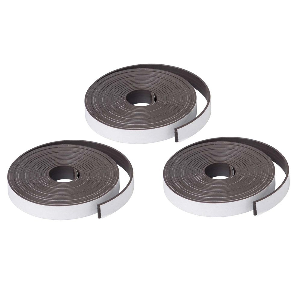 Dowling Magnets Magnet Strip Rolls With Adhesive, 1in x 10ft, Black, Pack Of 3 Rolls