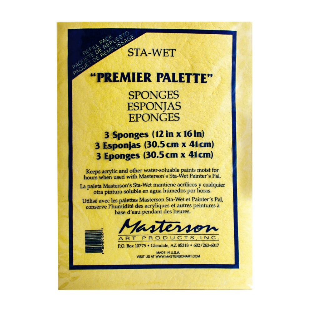 Masterson Premier Palette Sponge Refills, Disposable, 12in x 16in, Yellow, Pack Of 2 Sets