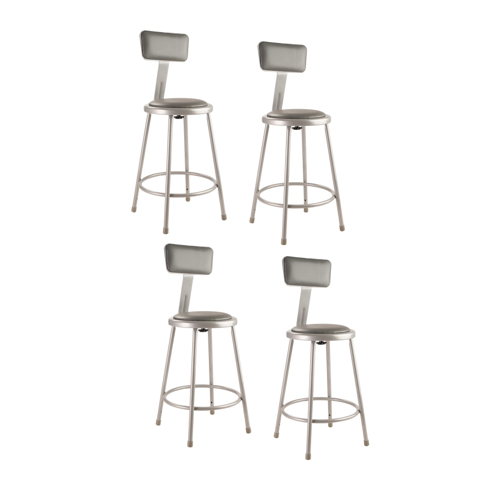National Public Seating Vinyl-Padded Task Stool, Gray Seat/Gray Frame, Quantity: 4