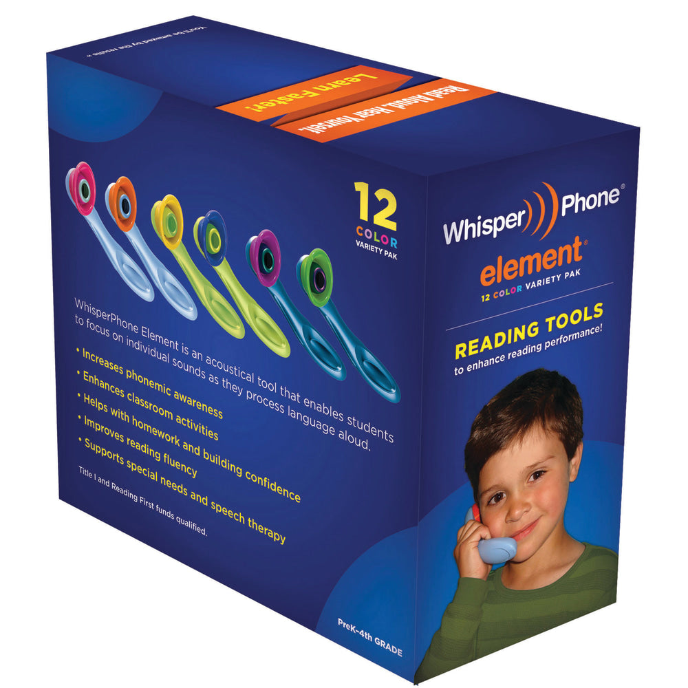 WhisperPhone Harebrain Element Variety Pak, Pre-K to Grade 4, Assorted Colors, Set of 12 Phones