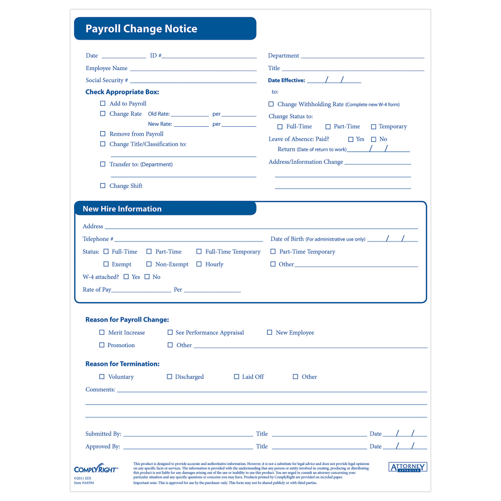ComplyRight Payroll Status Changes, Pack Of 50